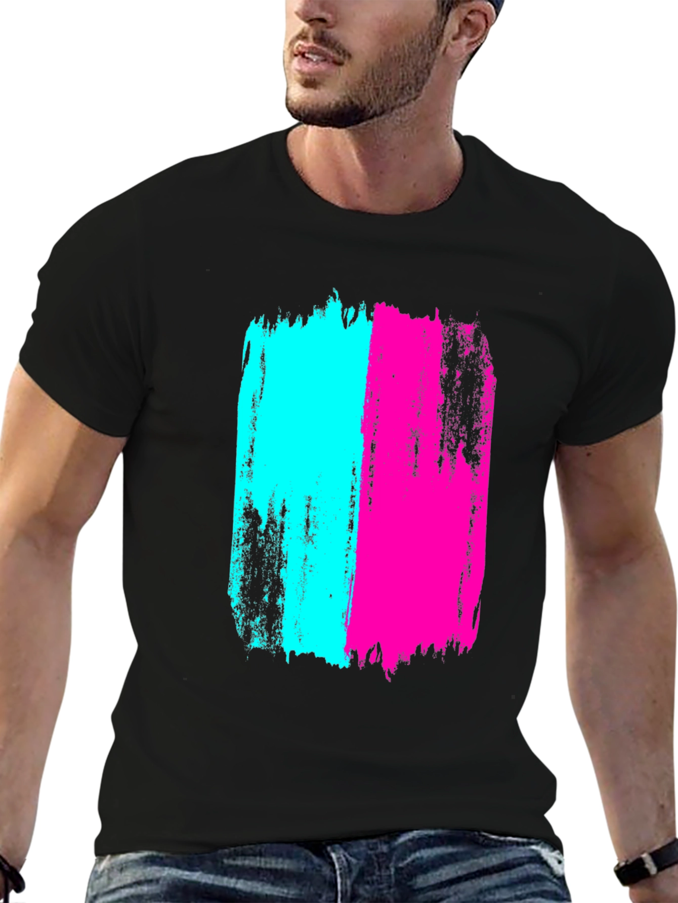 Bold Brushstroke Tee - Cyan & Magenta Graphic Print