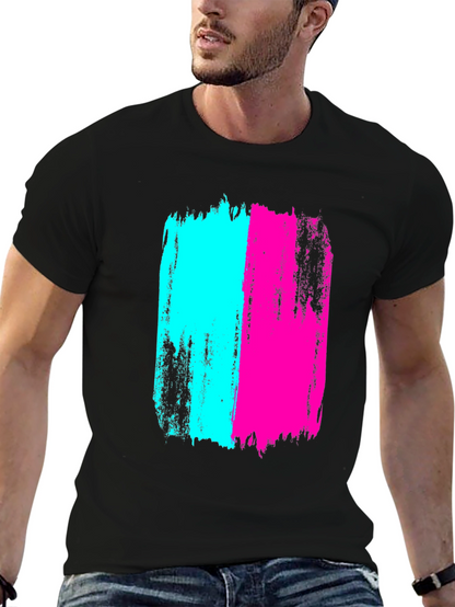 Bold Brushstroke Tee - Cyan & Magenta Graphic Print