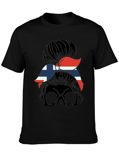 Norway Flag Messy Bun Skull T-Shirt
