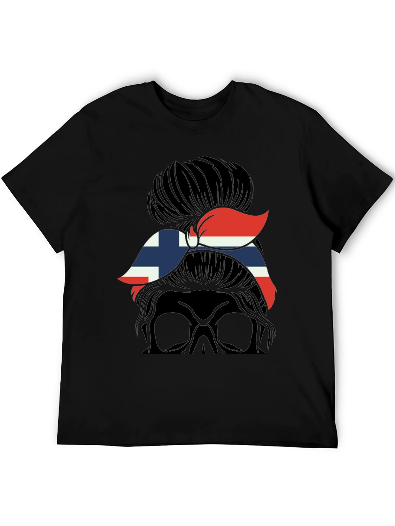 Norway Flag Messy Bun Skull T-Shirt