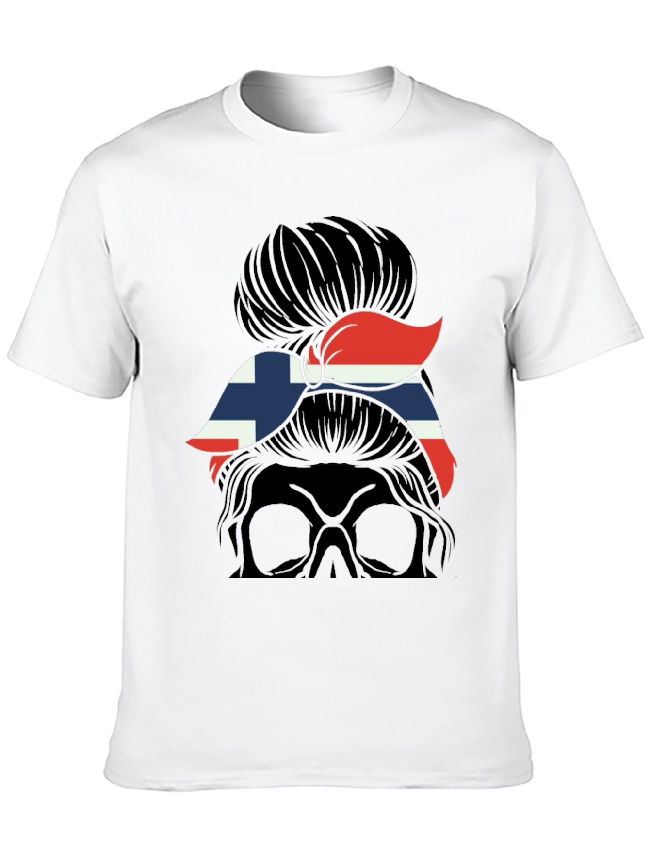 Norway Flag Messy Bun Skull T-Shirt