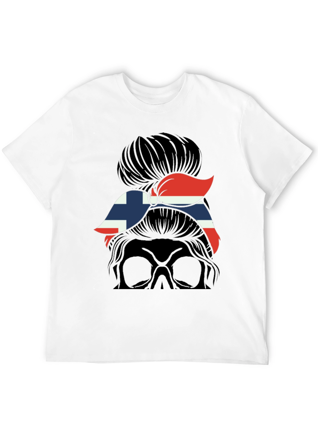 Norway Flag Messy Bun Skull T-Shirt