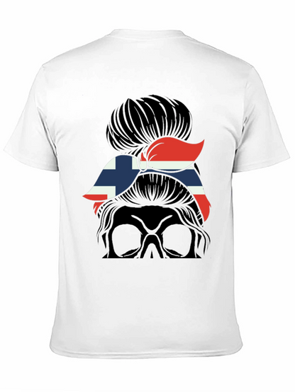 Norway Flag Messy Bun Skull T-Shirt