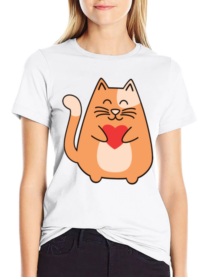 Cute Cat Holding Heart - Graphic Tee