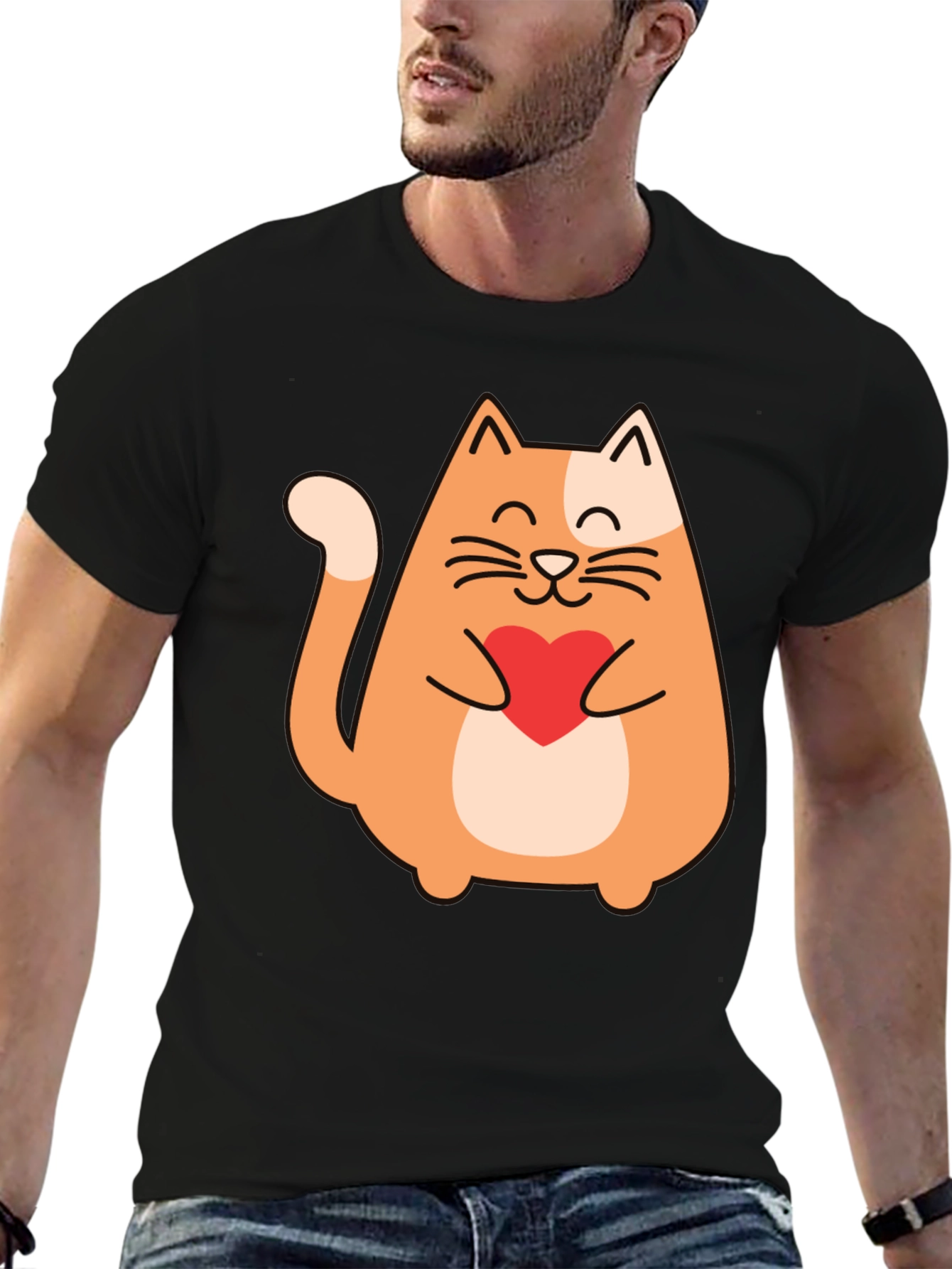 Cute Cat Holding Heart - Graphic Tee