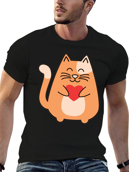 Cute Cat Holding Heart - Graphic Tee