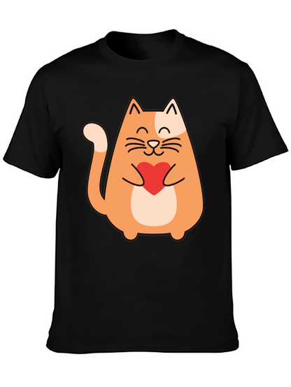 Cute Cat Holding Heart - Graphic Tee