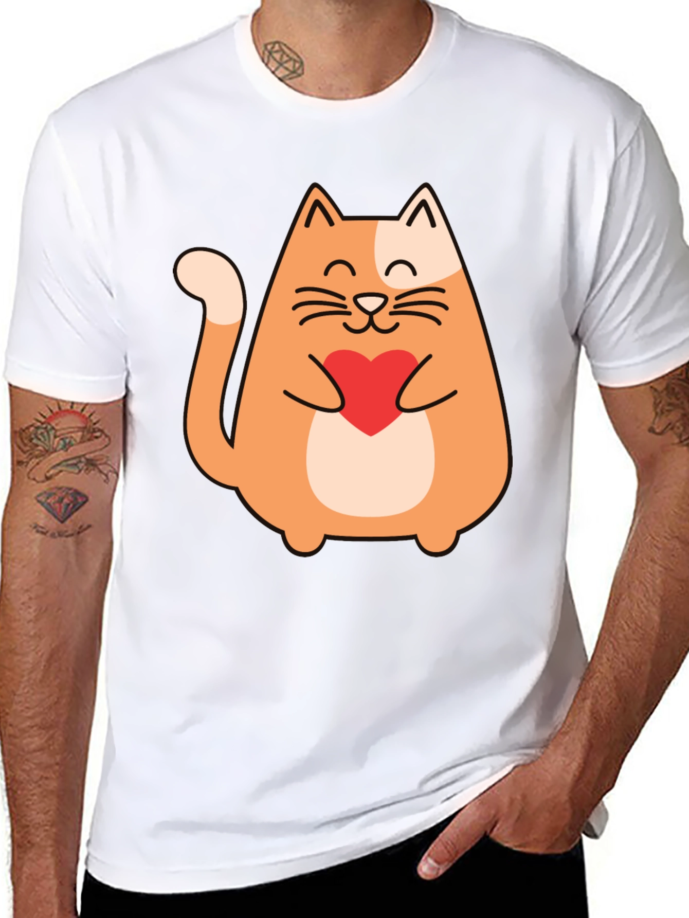 Cute Cat Holding Heart - Graphic Tee