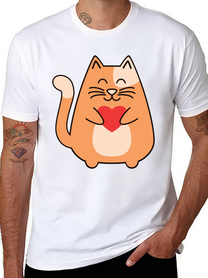 Cute Cat Holding Heart - Graphic Tee
