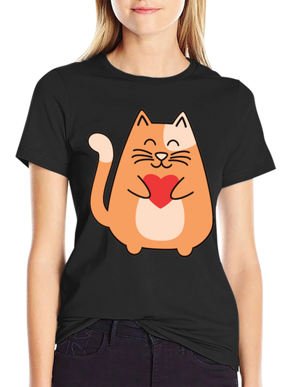 Cute Cat Holding Heart - Graphic Tee