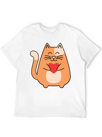Cute Cat Holding Heart - Graphic Tee