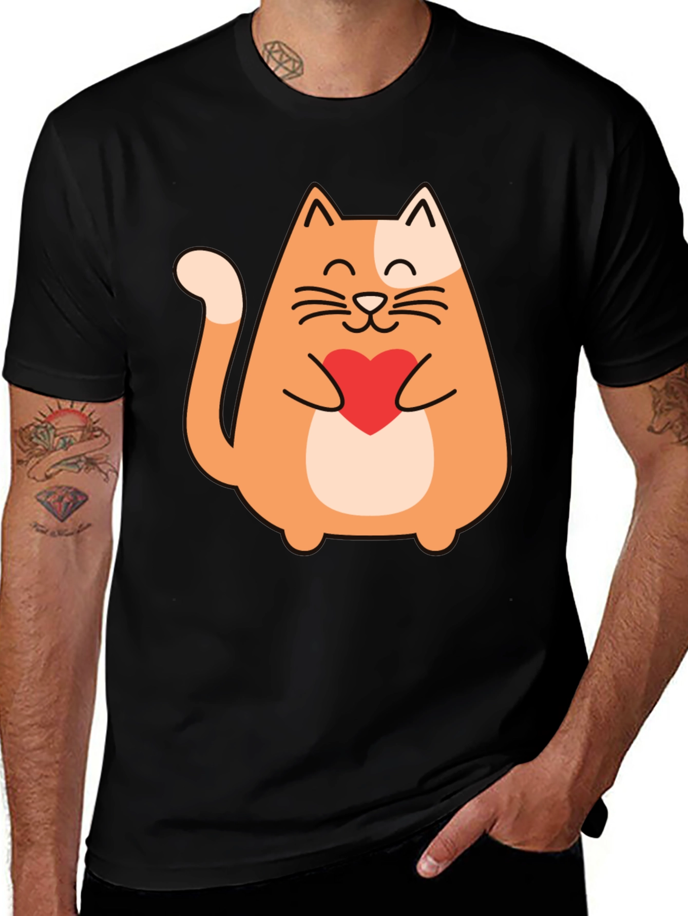 Cute Cat Holding Heart - Graphic Tee