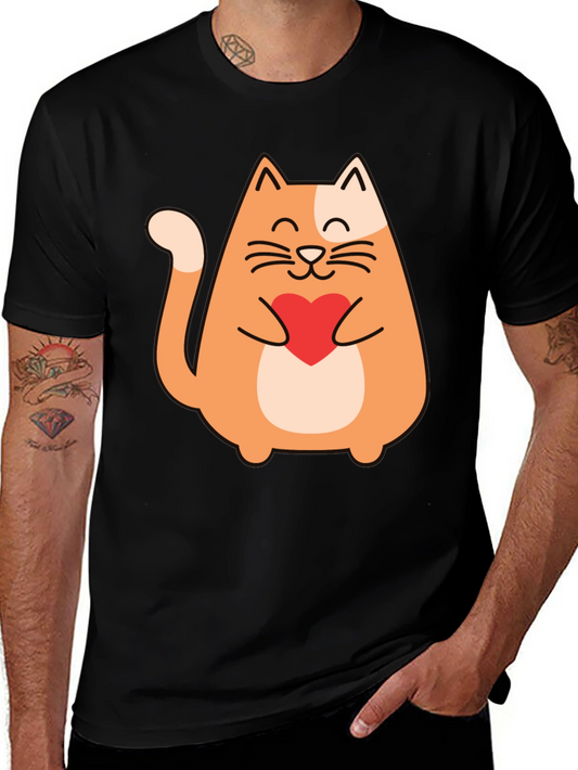 Cute Cat Holding Heart - Graphic Tee