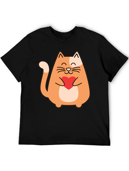 Cute Cat Holding Heart - Graphic Tee