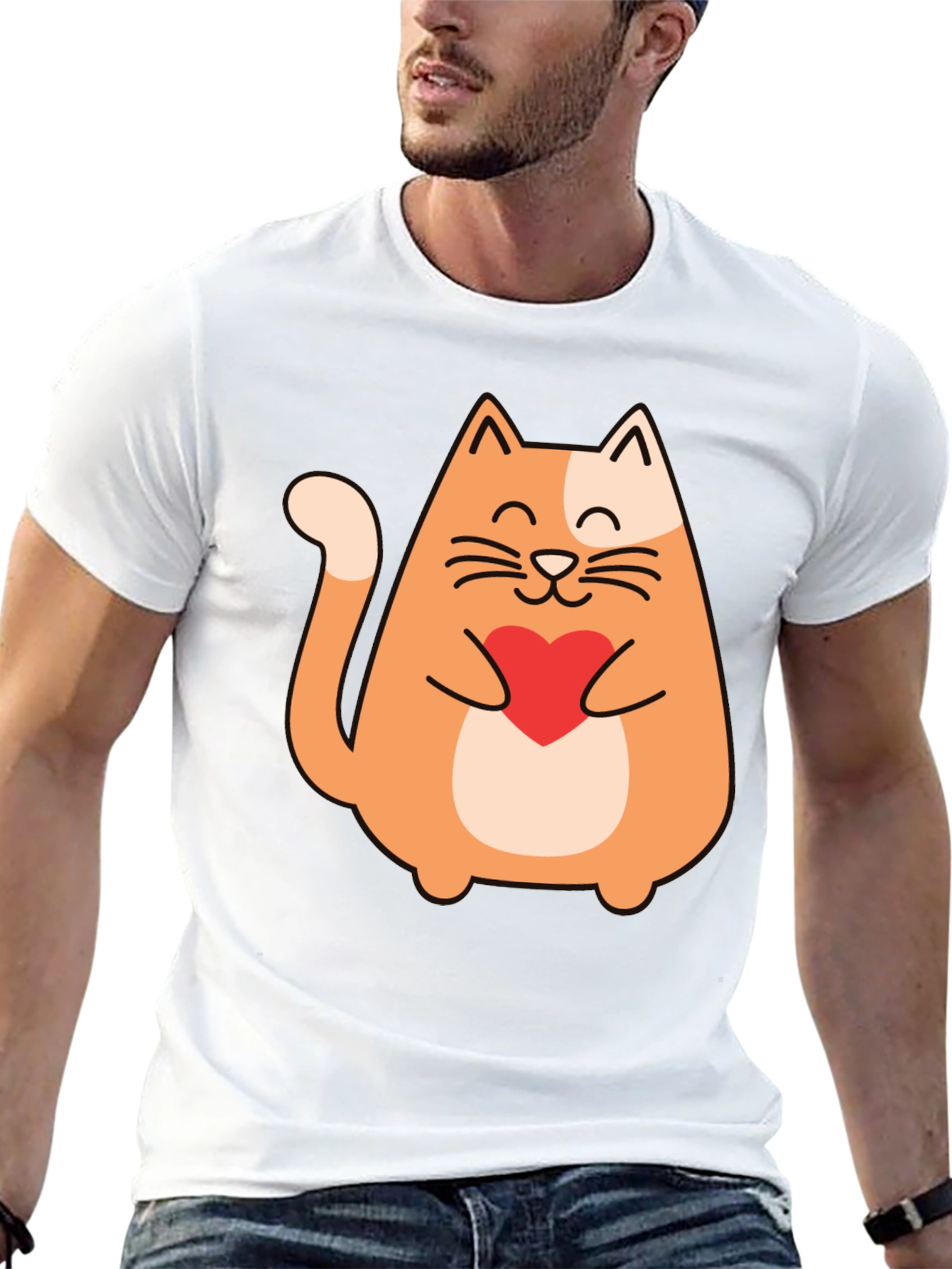 Cute Cat Holding Heart - Graphic Tee