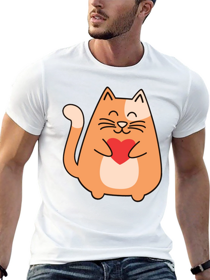 Cute Cat Holding Heart - Graphic Tee