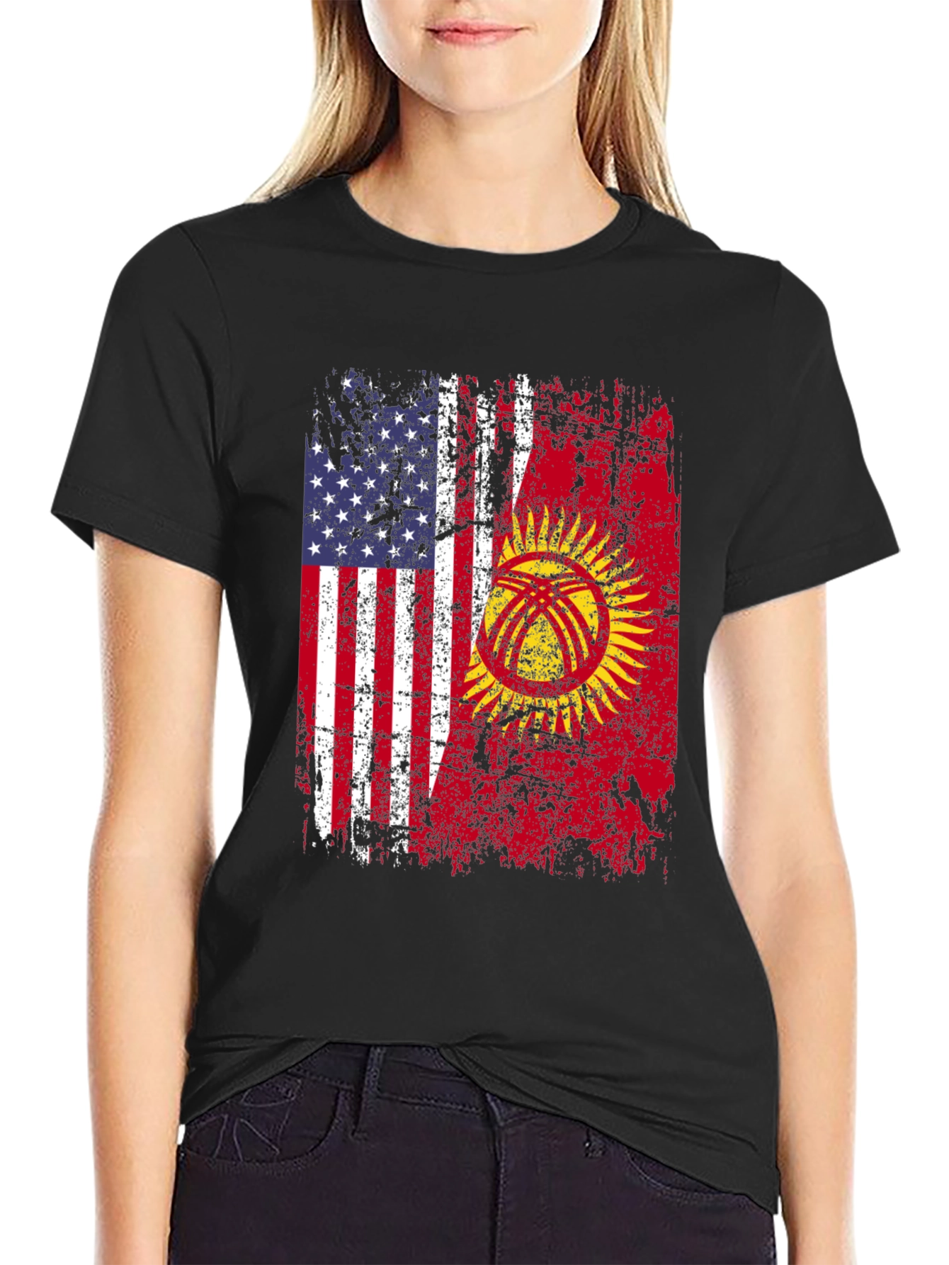 USA & Kyrgyzstan Flag Graphic T-Shirt