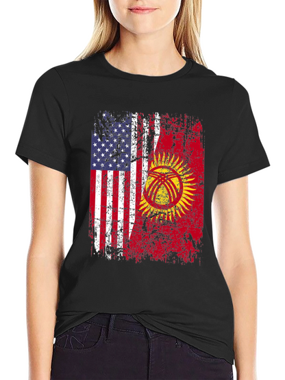 USA & Kyrgyzstan Flag Graphic T-Shirt