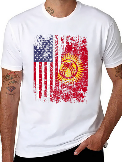USA & Kyrgyzstan Flag Graphic T-Shirt