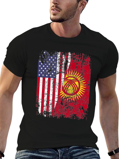 USA & Kyrgyzstan Flag Graphic T-Shirt