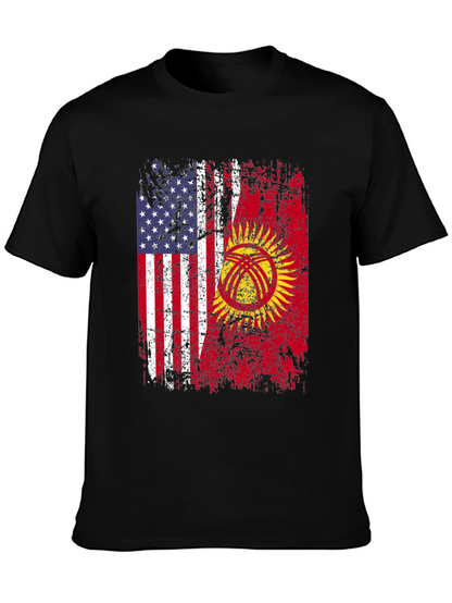 USA & Kyrgyzstan Flag Graphic T-Shirt
