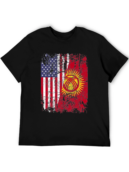 USA & Kyrgyzstan Flag Graphic T-Shirt