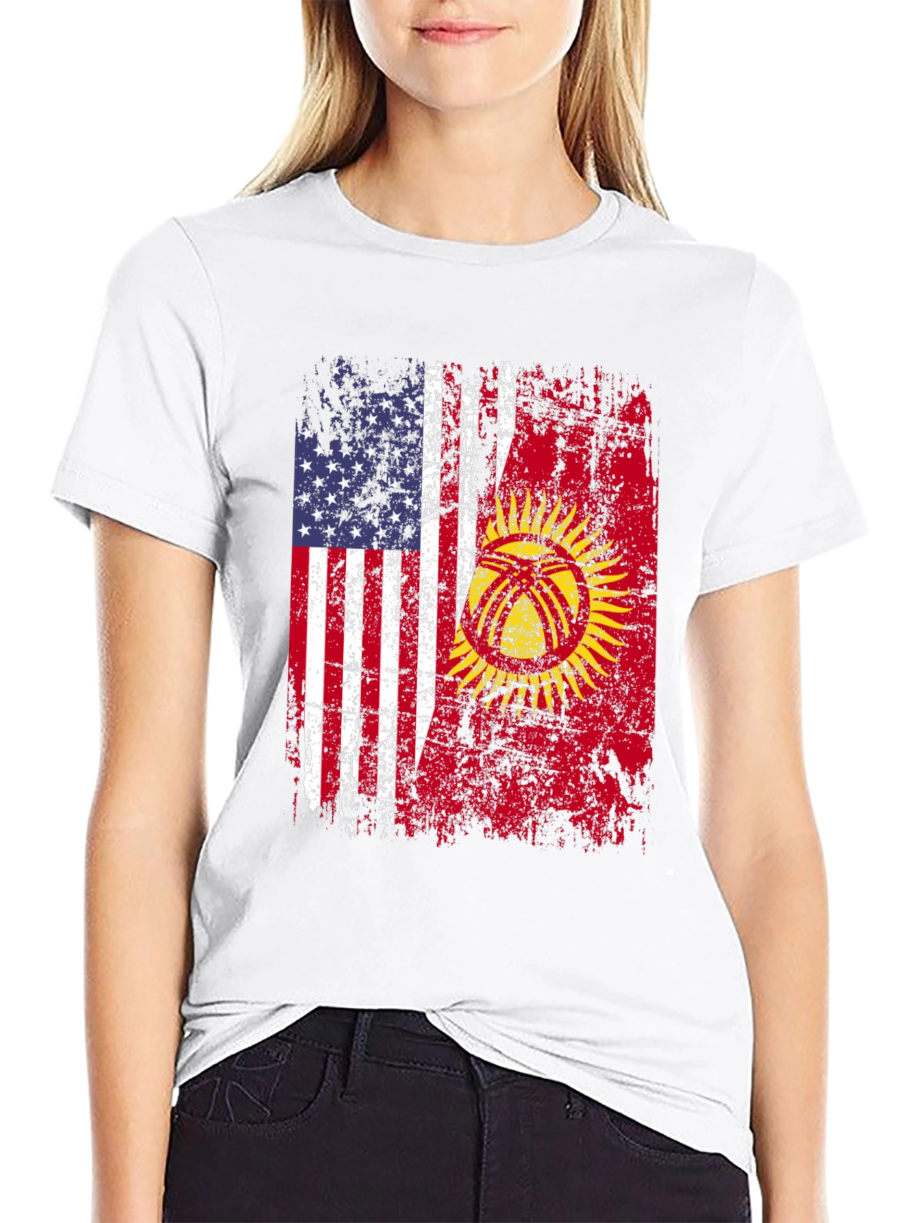 USA & Kyrgyzstan Flag Graphic T-Shirt