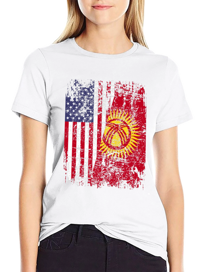 USA & Kyrgyzstan Flag Graphic T-Shirt