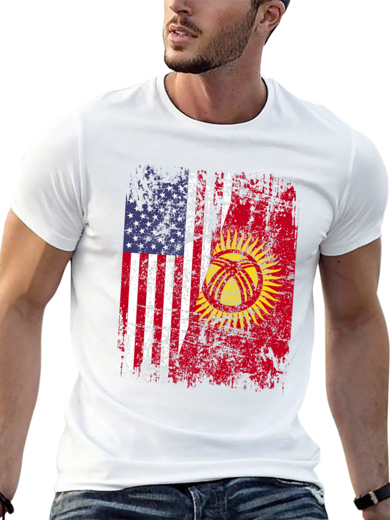 USA & Kyrgyzstan Flag Graphic T-Shirt