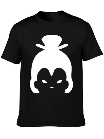 White Sumo Wrestler Silhouette on Black Tee