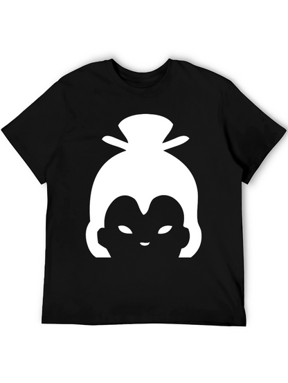 White Sumo Wrestler Silhouette on Black Tee