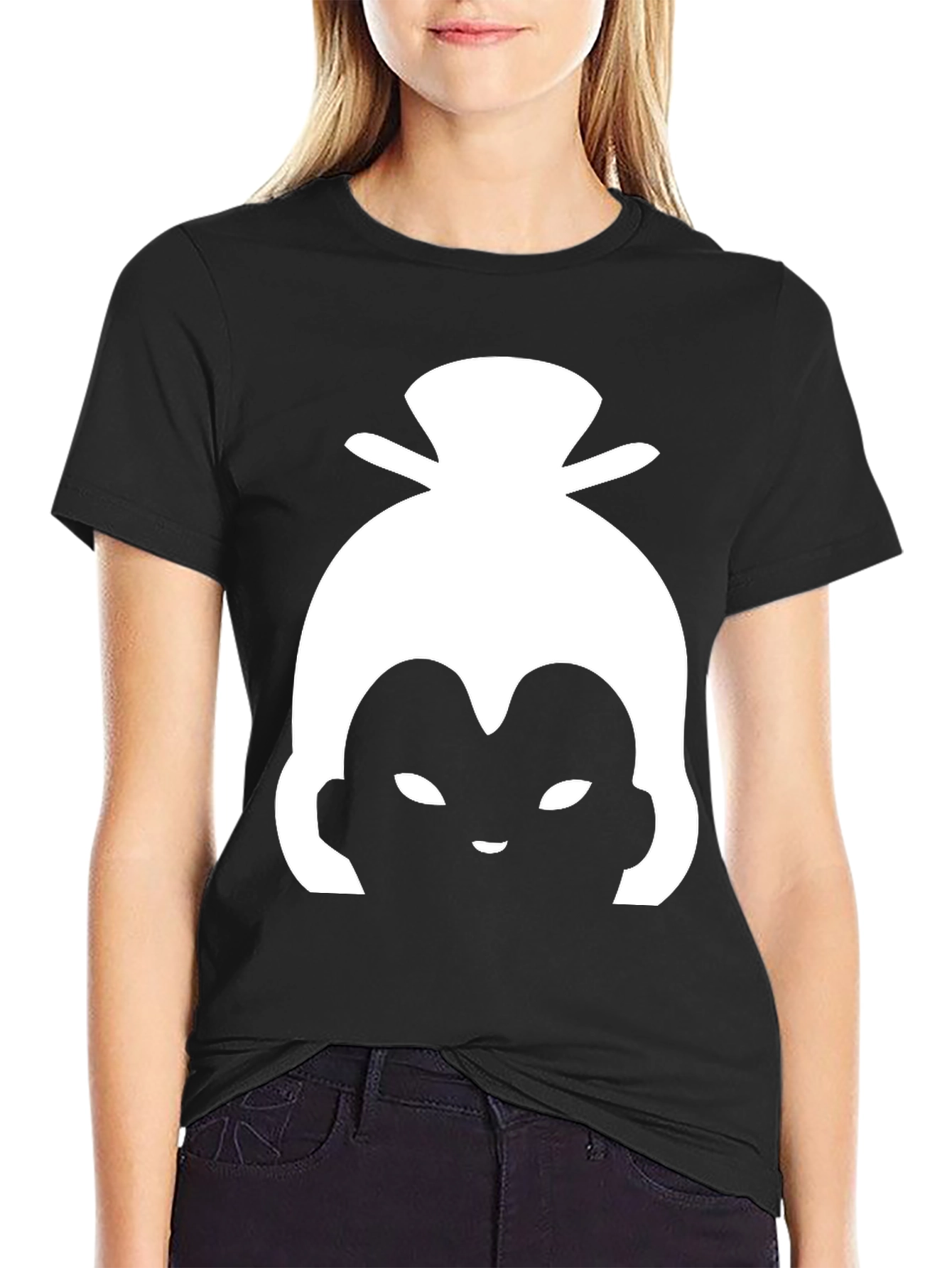 White Sumo Wrestler Silhouette on Black Tee