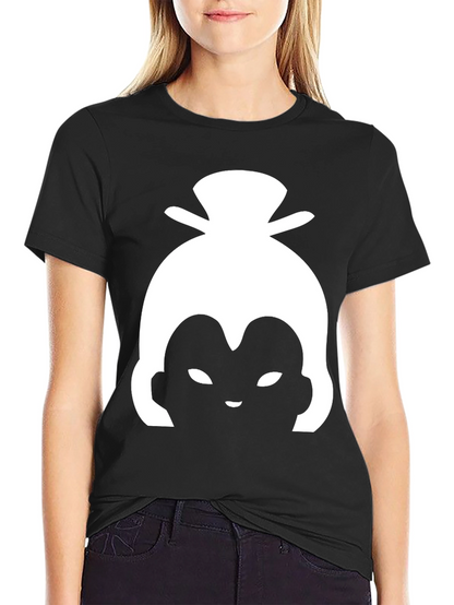 White Sumo Wrestler Silhouette on Black Tee