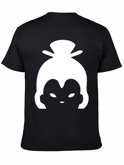 White Sumo Wrestler Silhouette on Black Tee