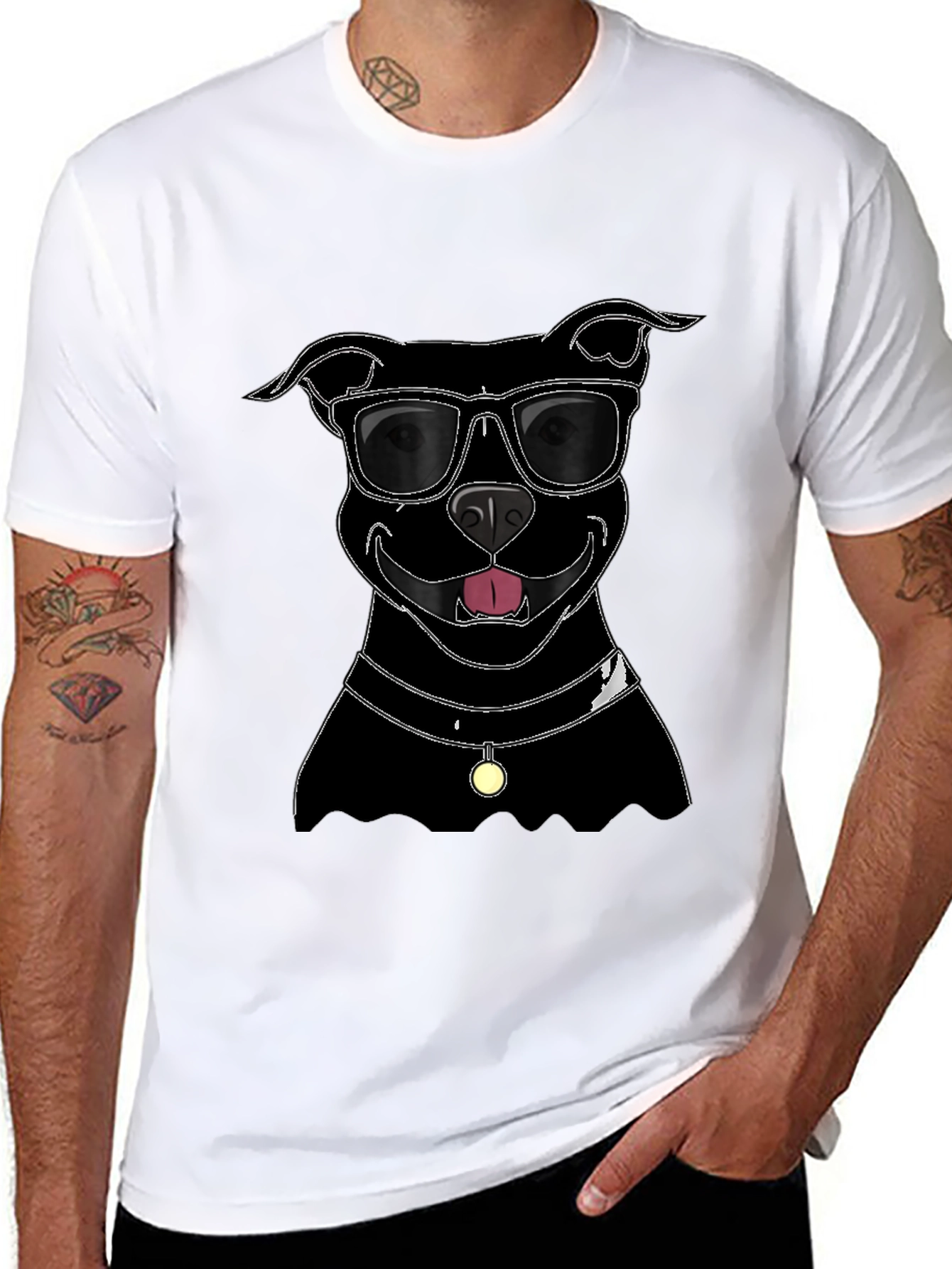 Cool Dog T-Shirt - Black Pitbull with Sunglasses
