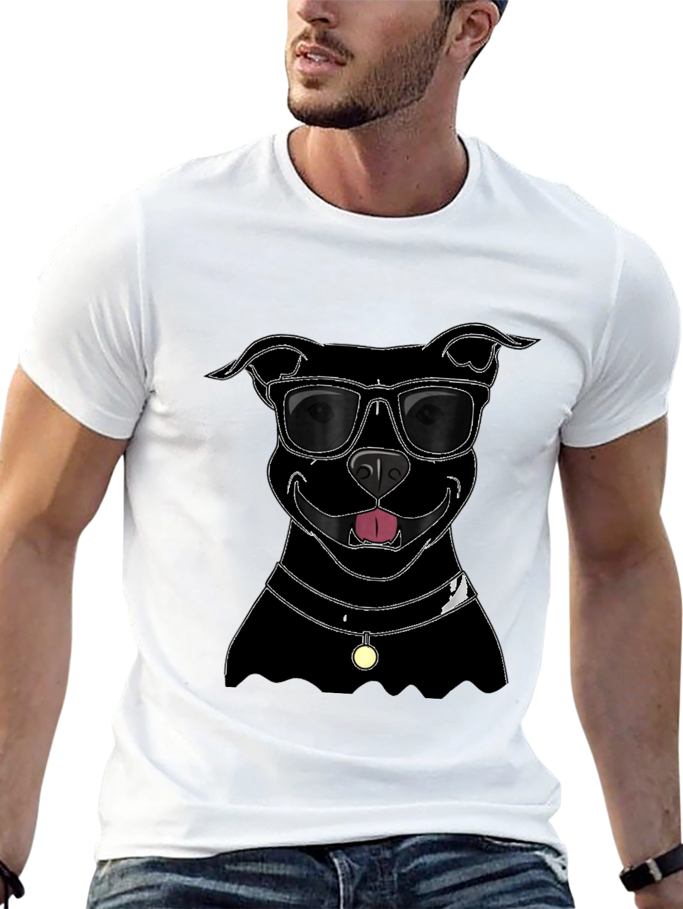 Cool Dog T-Shirt - Black Pitbull with Sunglasses