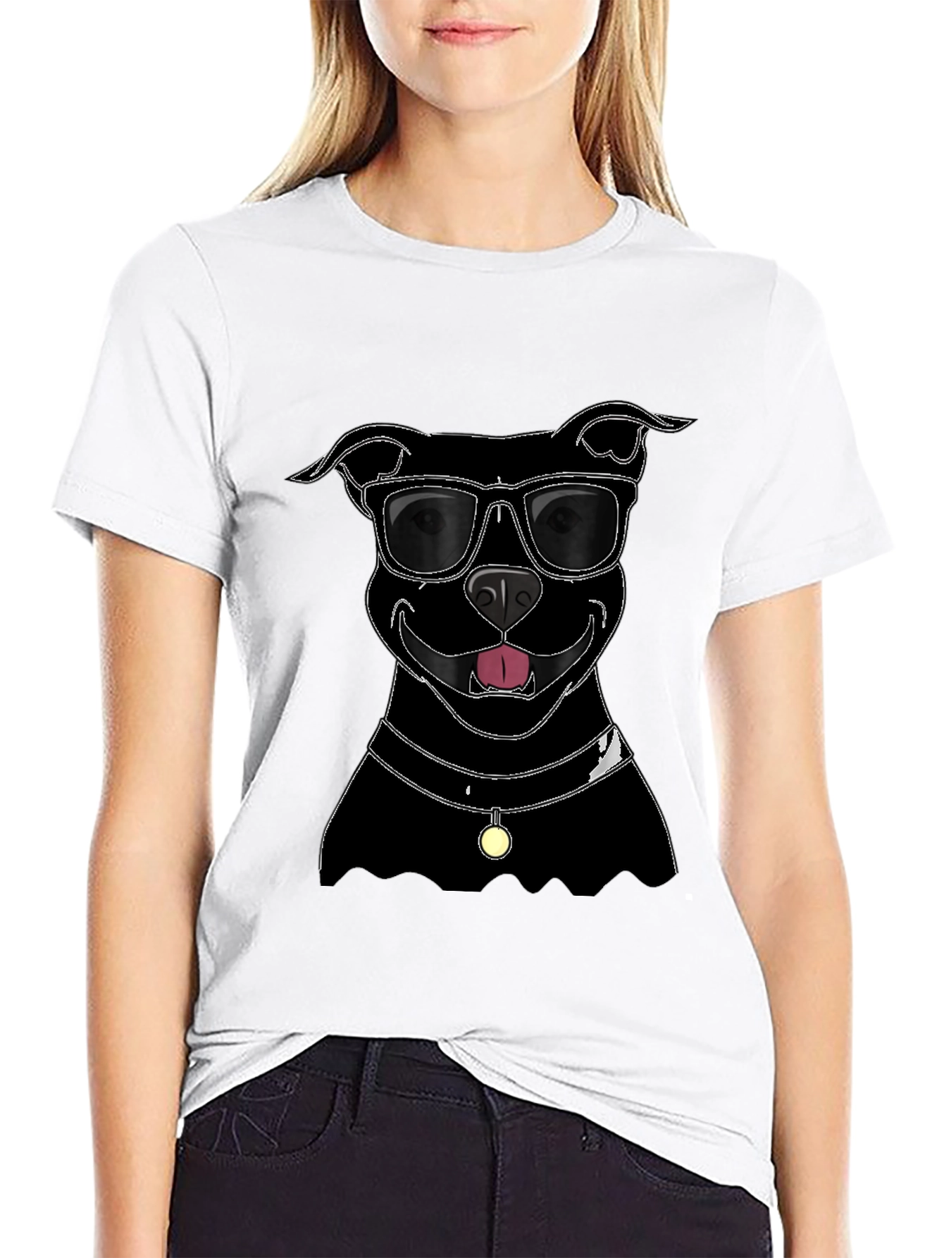 Cool Dog T-Shirt - Black Pitbull with Sunglasses