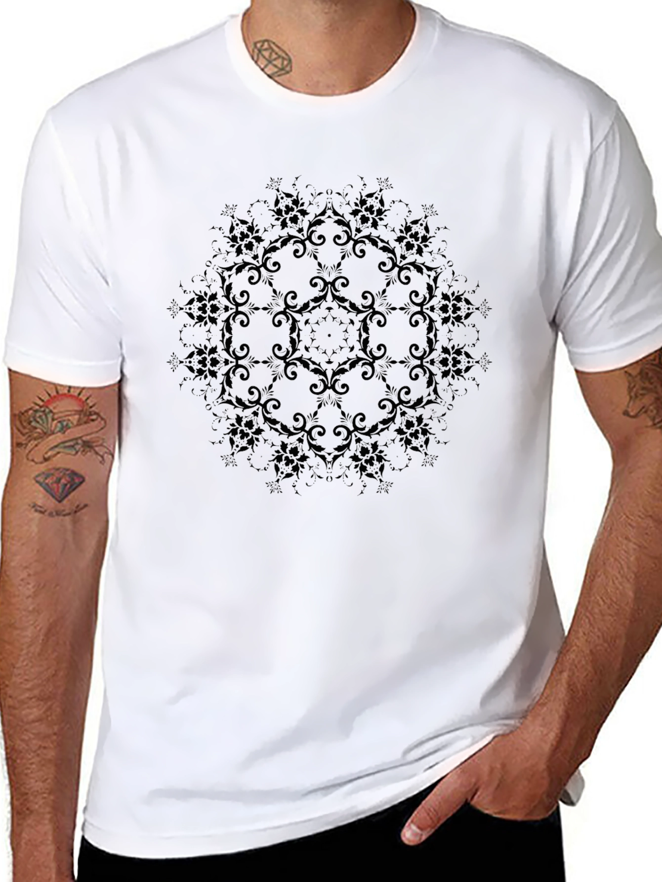 Elegant Black Floral Patterned T-Shirt