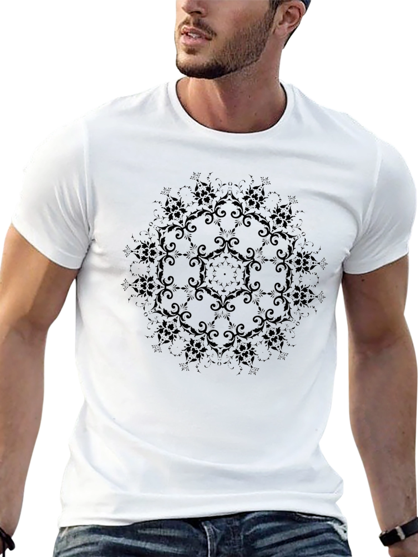 Elegant Black Floral Patterned T-Shirt