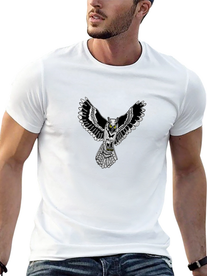 Owl Graphic Print Crew Neck Mens T-Shirt