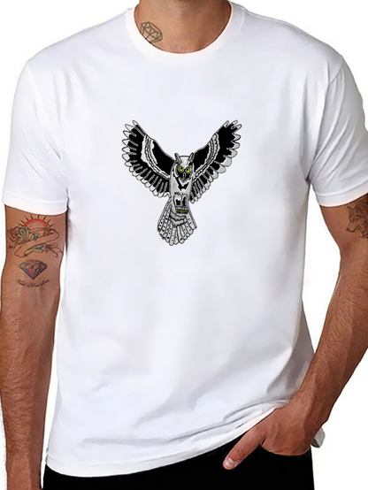 Owl Graphic Print Crew Neck Mens T-Shirt