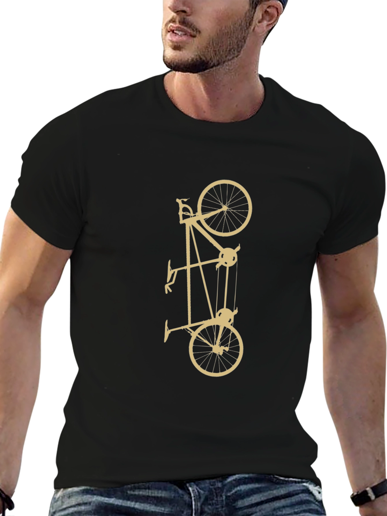 Unique Black T-Shirt with Bicycle Pulley Design