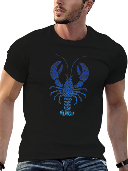 Blue Lobster Graphic Print Mens Black T-Shirt