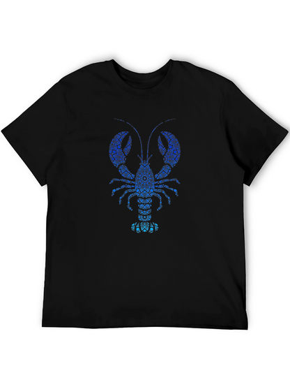 Blue Lobster Graphic Print Mens Black T-Shirt