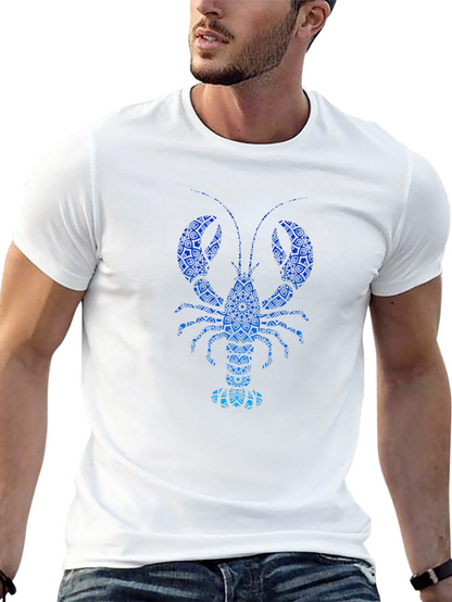Blue Lobster Graphic Print Mens Black T-Shirt