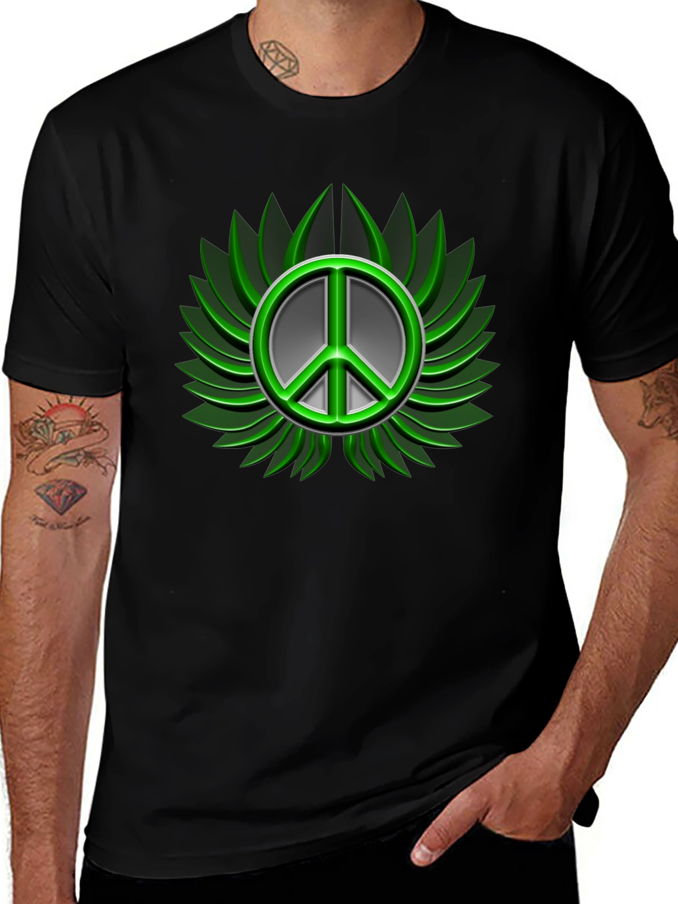 Peace Sign Graphic Black T-Shirt