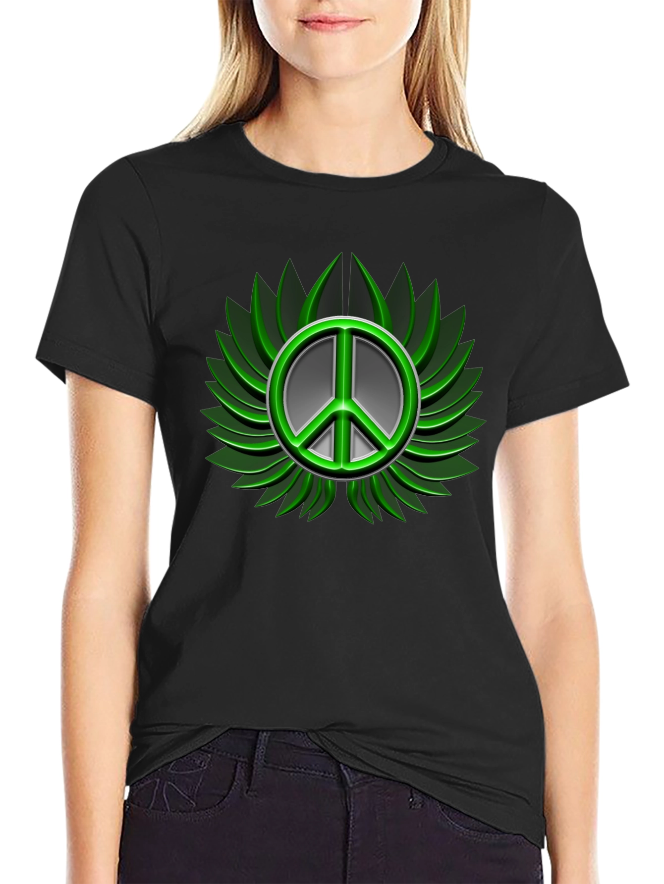 Peace Sign Graphic Black T-Shirt