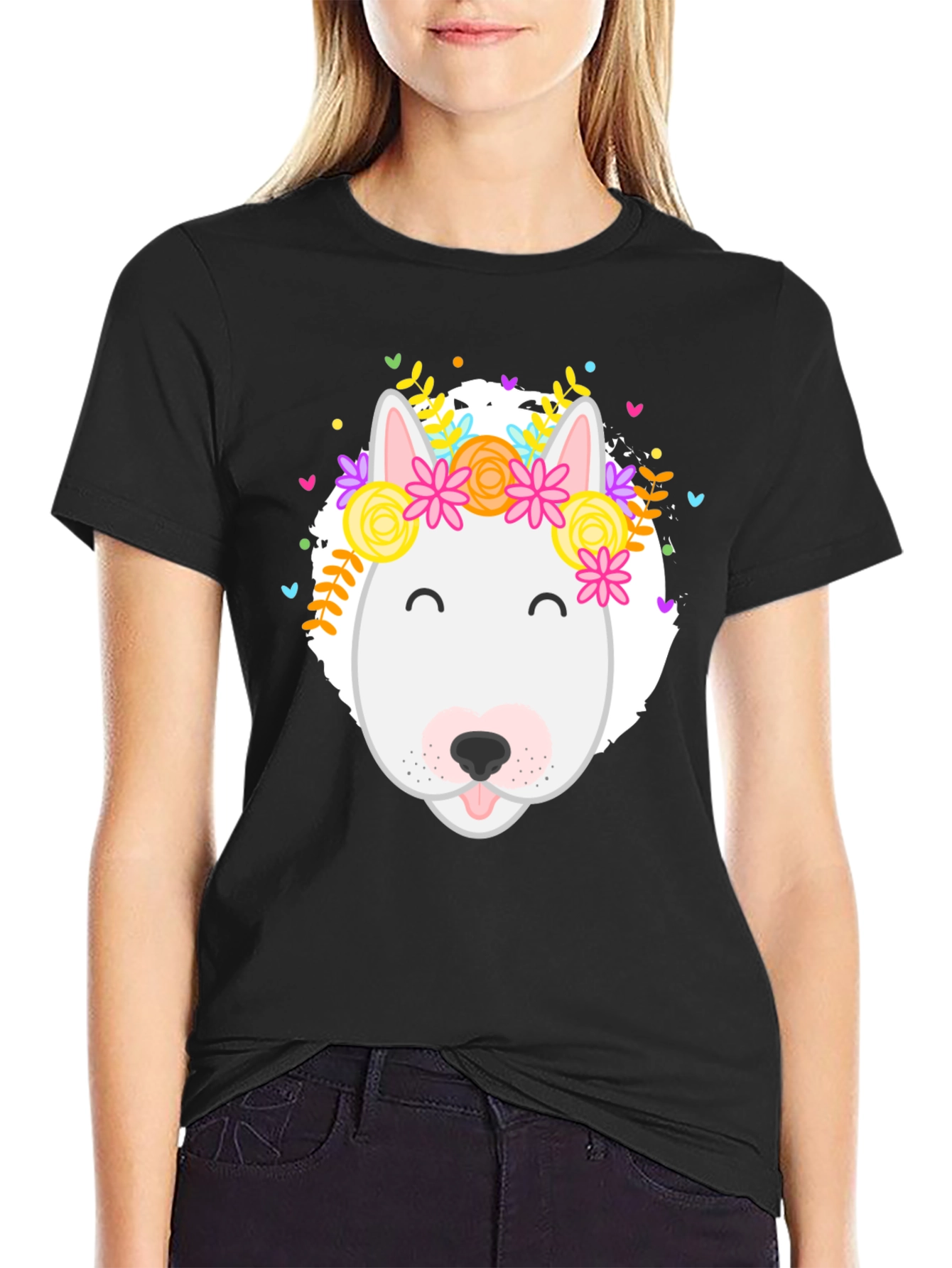 Dog with Floral Crown Graphic Tee