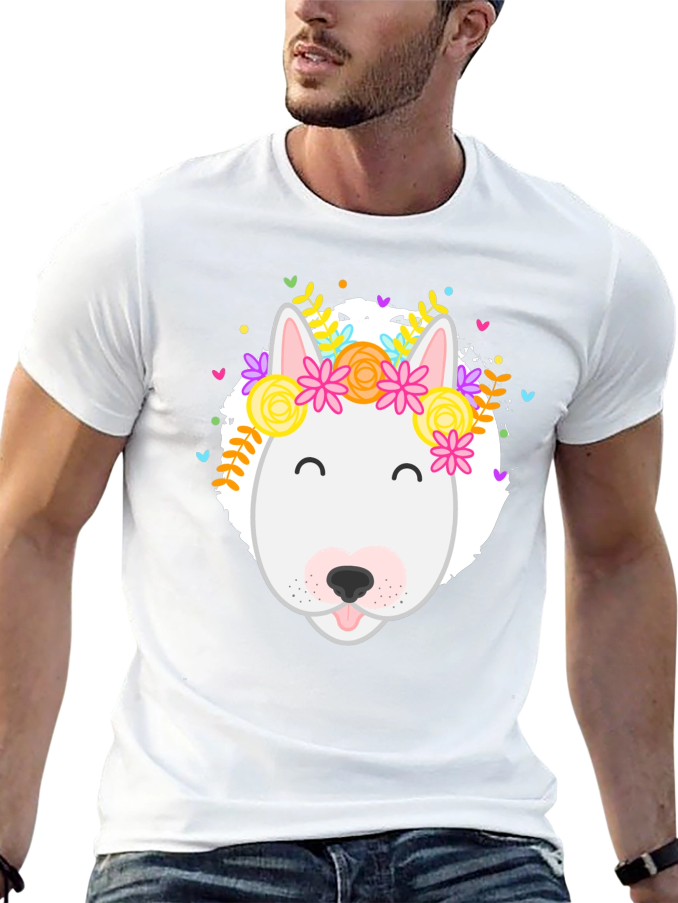 Dog with Floral Crown Graphic Tee