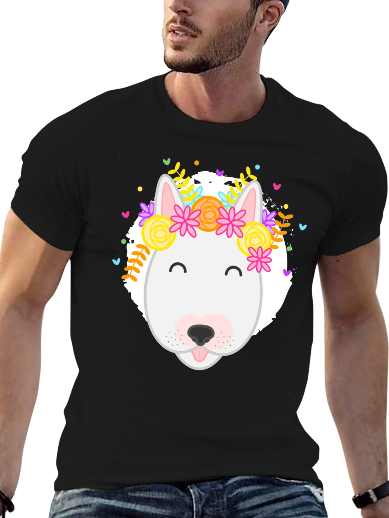 Dog with Floral Crown Graphic Tee
